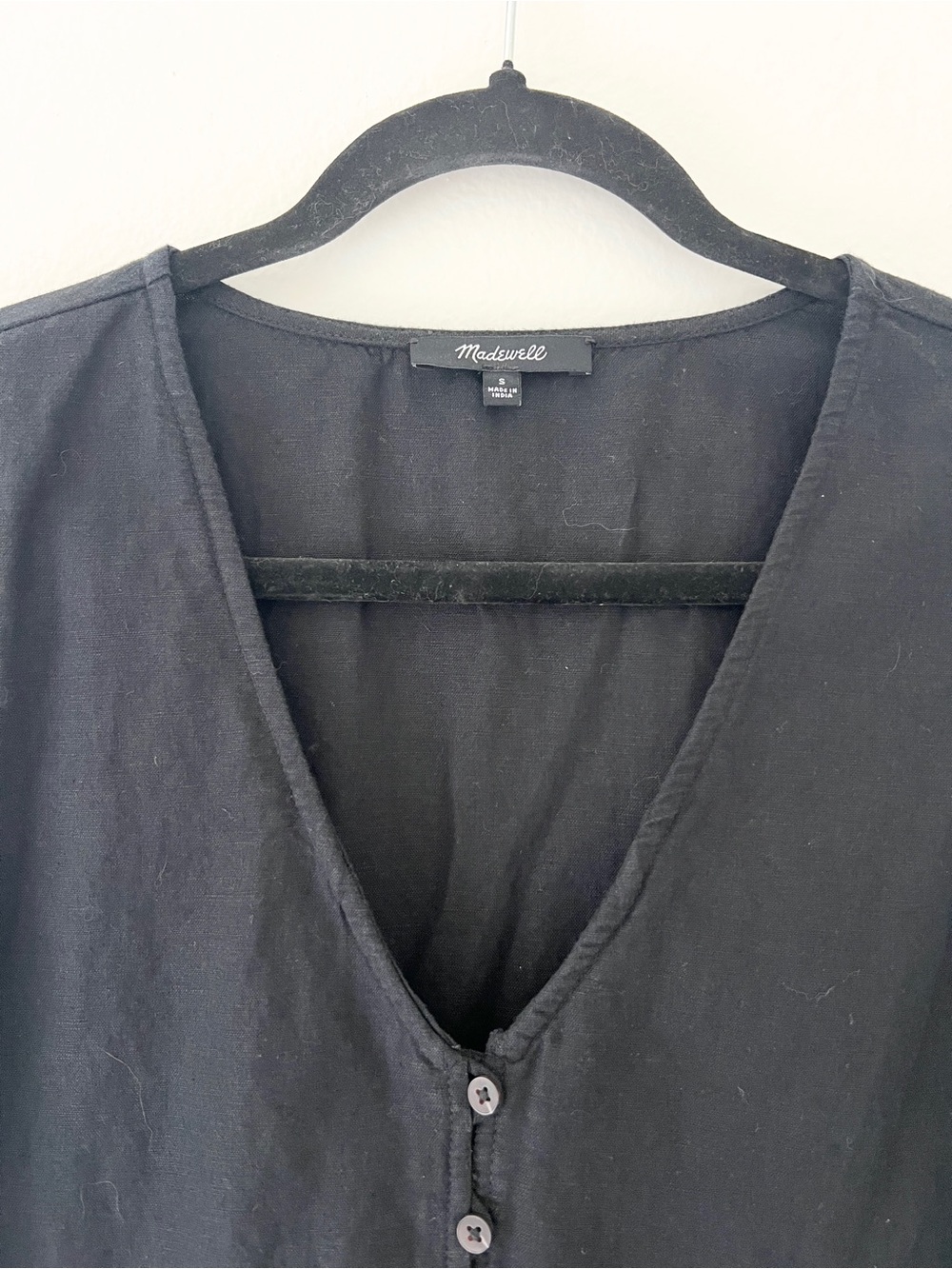 Madewell | Black Linen Blend Alexandra Button Front Dress w/ Pockets - Size S - Picture 6 of 7